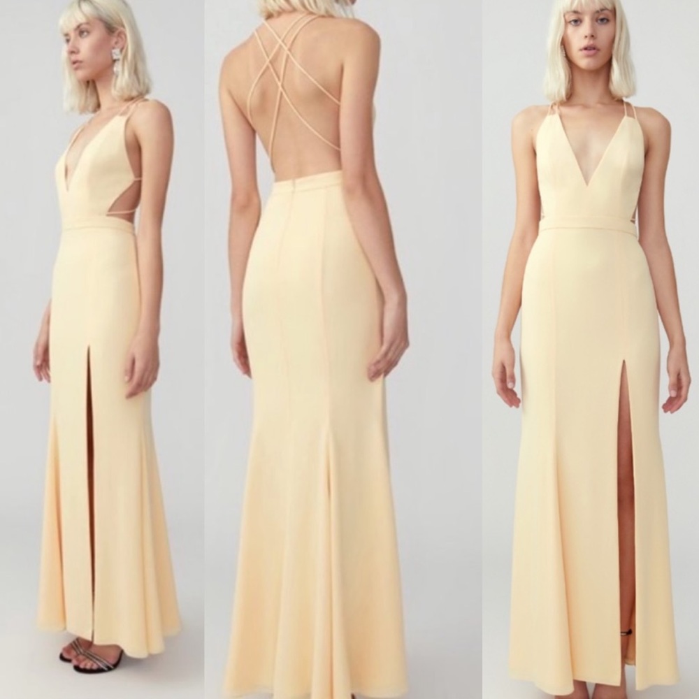 Fame And Partners Surreal Dreamer Strappy Dress Butter Yellow NWT Prom Formal